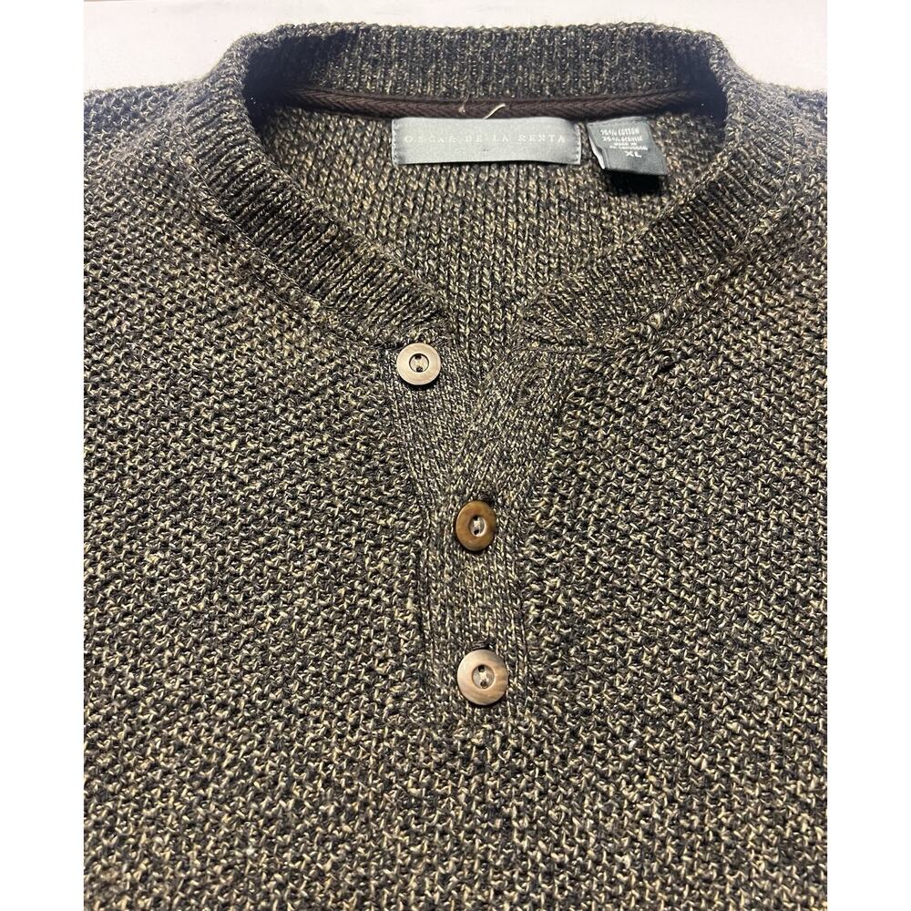 Oscar De La Renta Men's Henley Knit Sweater Size XL Heavy Grunge - Picture 5 of 10
